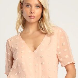 Lulu's Blush Pink Clip Dot Textured Short Sleeve Blouse
